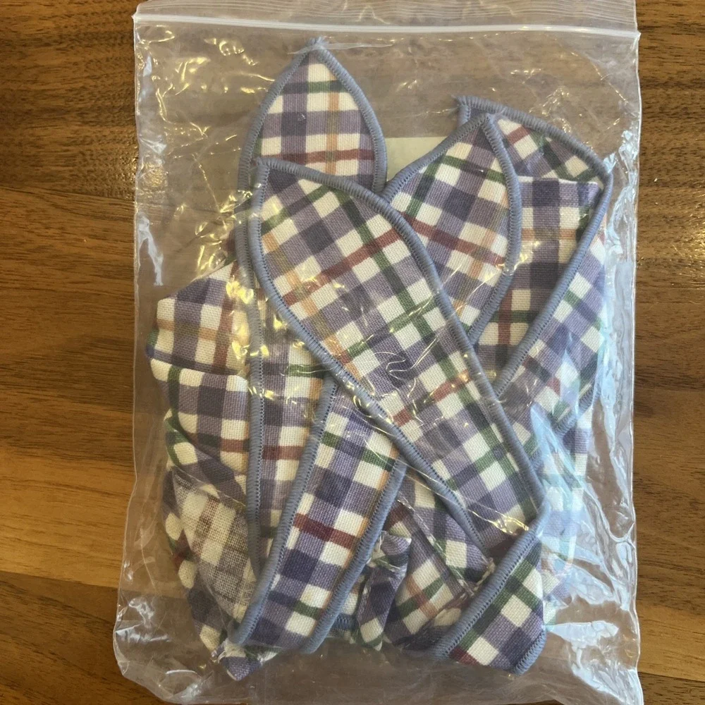 Longaberger Fabric Liner & Handle Tie For Seashell Basket in Blueberry Plaid NEW